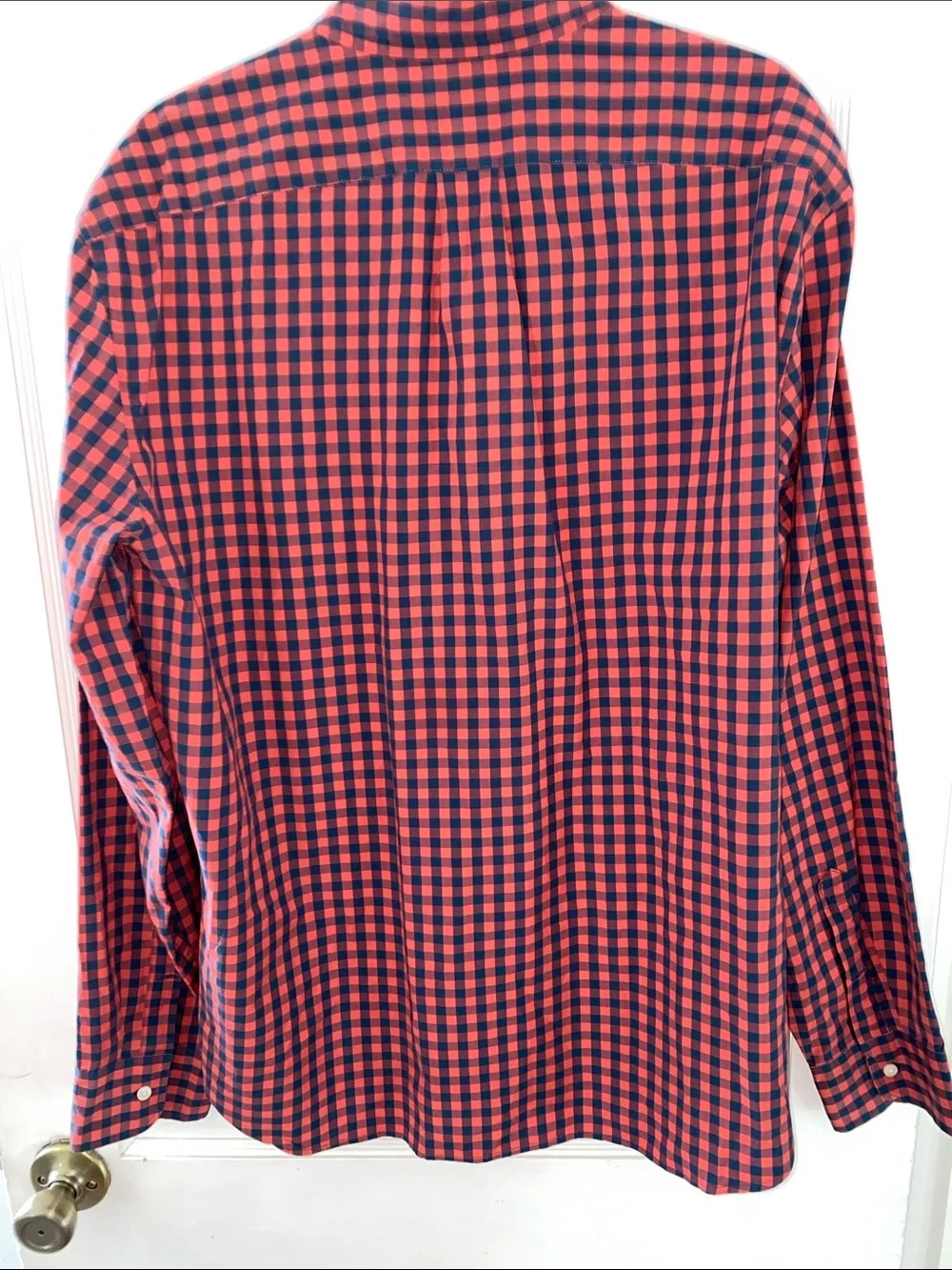 J. Crew Men’s Coral Coral and Navy Gingham Slim & Stretch  Button-Down Shirt
